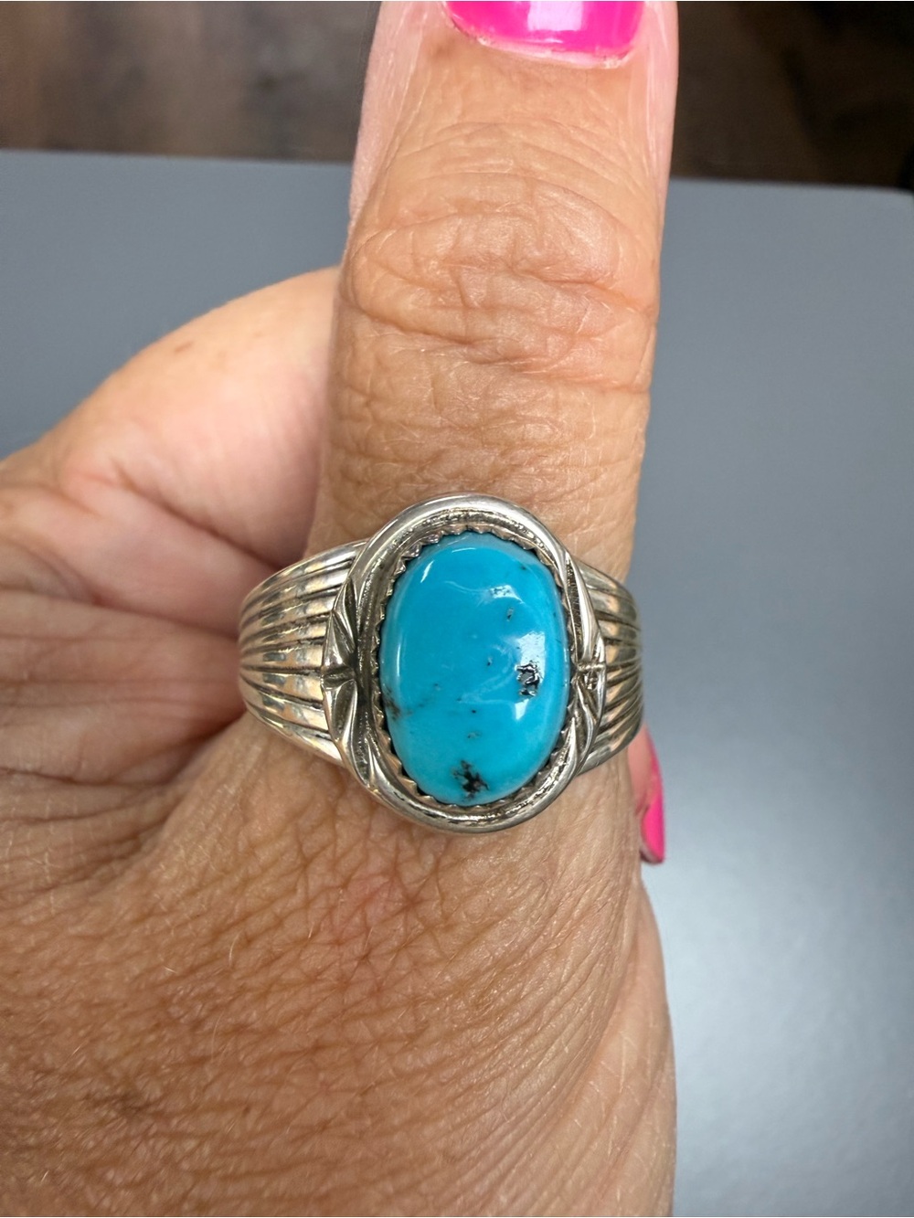 Sterling Silver Turquoise Oval Statement Ring -